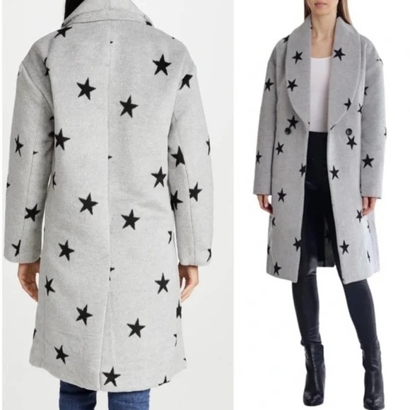 AVEC FILLES Shawl Collar Star Print Oversized Double Breasted Cocoon Coat XL NEW - Picture 3 of 11